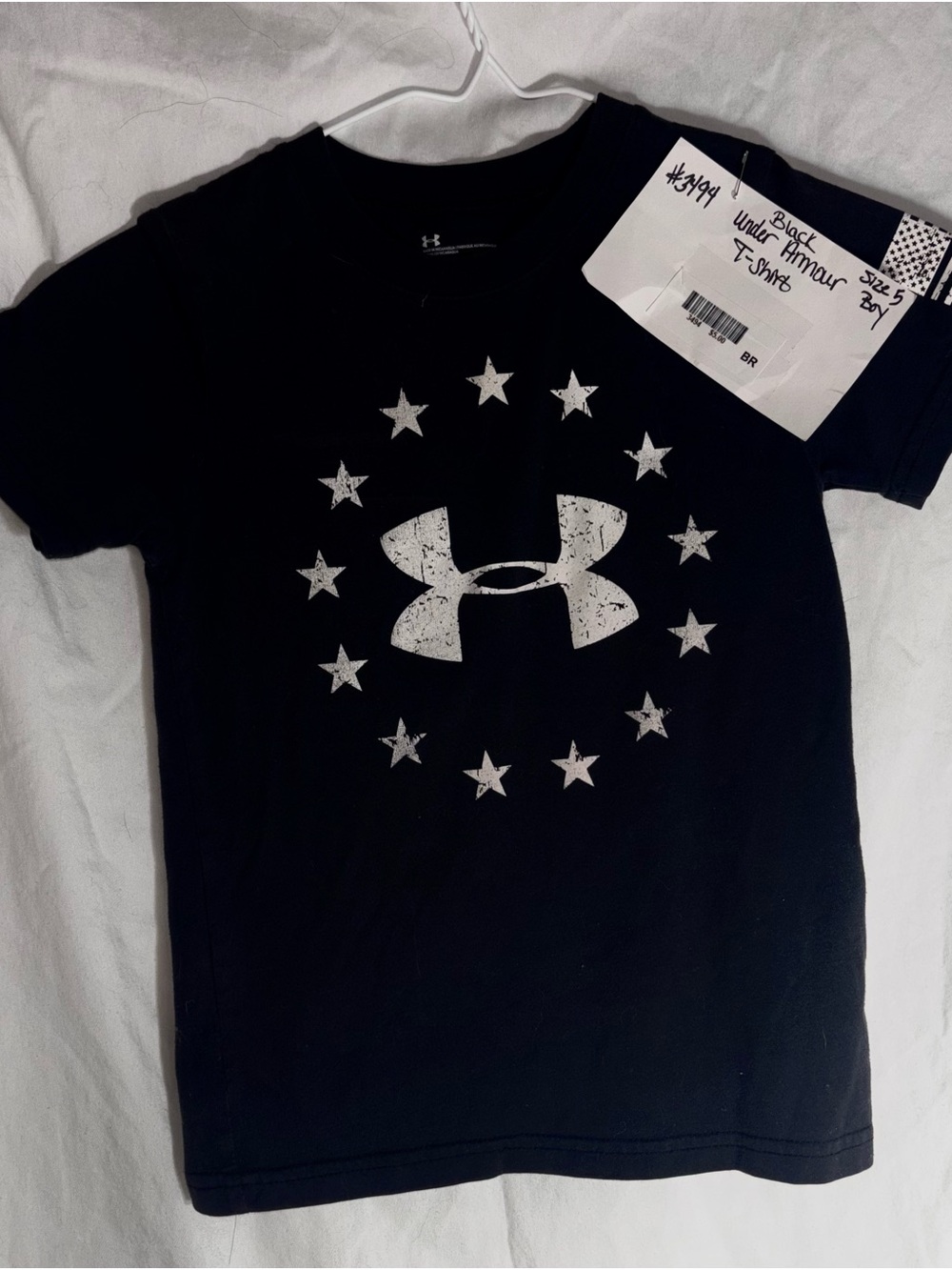 Under Armour Black Tee with Distressed White Logo & Star Circle